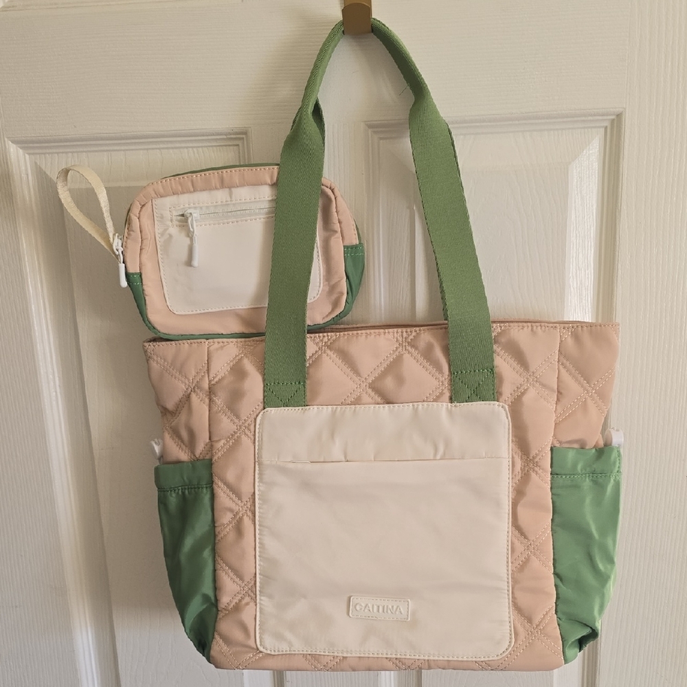 Caitina Quilted Tote Travel Bag, Many Pockets & Matching  Wristlet New